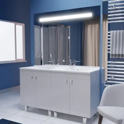 Ensemble Meuble De Salle De Bains|Cuisibane Meuble ECOLINE 140 cm avec plan vasque résine et miroir Elégance ht105- Blanc