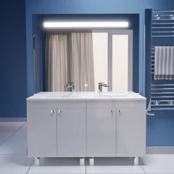 Ensemble Meuble De Salle De Bains|Cuisibane Meuble ECOLINE 140 cm avec plan vasque résine et miroir Elégance ht105- Blanc