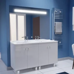 Ensemble Meuble De Salle De Bains|Cuisibane Meuble ECOLINE 140 cm avec plan vasque résine et miroir Elégance ht105- Blanc