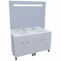 Ensemble Meuble De Salle De Bains|Cuisibane Meuble ECOLINE 140 cm avec plan vasque résine et miroir Elégance ht105- Blanc