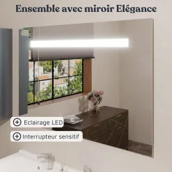 Ensemble Meuble De Salle De Bains|Cuisibane Meuble ECOLINE 140 cm avec plan vasque résine et miroir Elégance ht105- Blanc