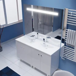 Ensemble Meuble De Salle De Bains|Cuisibane Meuble ECOLINE 140 cm avec plan vasque résine et miroir Elégance ht105- Blanc