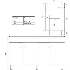 Ensemble Meuble De Salle De Bains|Cuisibane Meuble ECOLINE 140 cm avec plan vasque résine et miroir Elégance ht105- Blanc