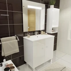 Ensemble Meuble De Salle De Bains|Cuisibane Meuble ECOLINE 80 cm avec plan vasque et miroir Elégance ht80- Blanc