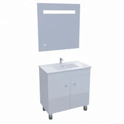 Ensemble Meuble De Salle De Bains|Cuisibane Meuble ECOLINE 80 cm avec plan vasque et miroir Elégance ht80- Blanc
