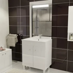 Ensemble Meuble De Salle De Bains|Cuisibane Meuble ECOLINE 70 cm avec plan vasque et miroir ELEG Plus ht105 - Blanc