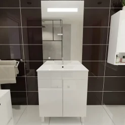 Ensemble Meuble De Salle De Bains|Cuisibane Meuble ECOLINE 70 cm avec plan vasque et miroir ELEG Plus ht105 - Blanc