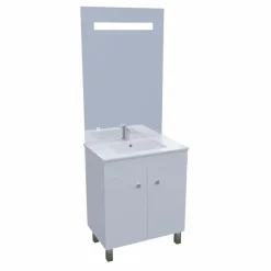 Ensemble Meuble De Salle De Bains|Cuisibane Meuble ECOLINE 70 cm avec plan vasque et miroir ELEG Plus ht105 - Blanc