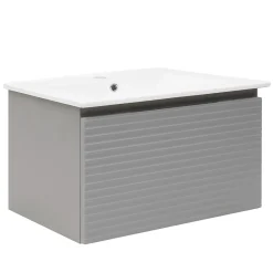 Lave-Mains|Naturel Meuble et vasque salle de bain strié Savona 98x43x44,8 cm gris mat (SAVONA100GM)