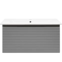 Lave-Mains|Naturel Meuble et vasque salle de bain strié Savona 98x43x44,8 cm gris mat (SAVONA100GM)