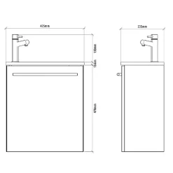 Lave-Mains|Planète Bain Meuble finition bois pour wc avec lave-mains en solid surface noir et mitigeur noir