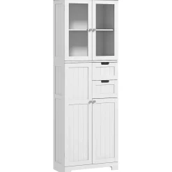 Homcom Meuble haut de salle de bain - armoire salle de bain - grande colonne salle de bain - 4 portes, 2 tiroirs - blanc