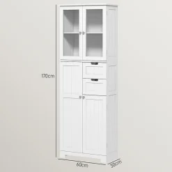 Homcom Meuble haut de salle de bain - armoire salle de bain - grande colonne salle de bain - 4 portes, 2 tiroirs - blanc