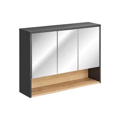Armoire De Salle De Bains|Meublorama Meuble haut de salle de bain TALOKA 3 portes miroir Gris anthracite et chene clair L100 cm Suspendu