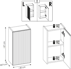 Armoire De Salle De Bains|Furnidea Meuble haut de salle de bain suspendue NOVA CACHEMIRE 30 x 57 cm