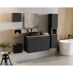 Meublorama Meuble haut de salle de bain VANO 1 porte Noir mat L30 x P18 x H30 cm Meuble suspendu