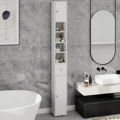 Meuble Wc|ProximaX Meuble haut et étroit salle de bain blanc, autoportant avec 1 tiroir, 2 portes et 4 étagères réglables, 180 cm
