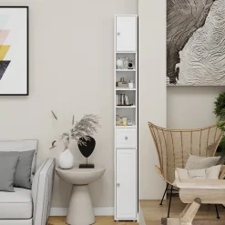 Meuble Wc|ProximaX Meuble haut et étroit salle de bain blanc, autoportant avec 1 tiroir, 2 portes et 4 étagères réglables, 180 cm