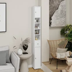 Meuble Wc|ProximaX Meuble haut et étroit salle de bain blanc, autoportant avec 1 tiroir, 2 portes et 4 étagères réglables, 180 cm