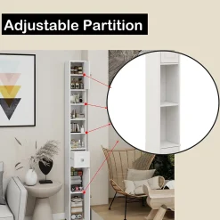 Meuble Wc|ProximaX Meuble haut et étroit salle de bain blanc, autoportant avec 1 tiroir, 2 portes et 4 étagères réglables, 180 cm