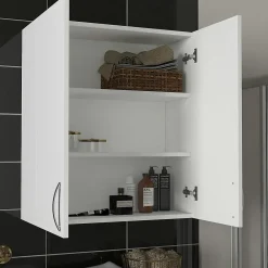 Armoire De Salle De Bains|Pier Import Meuble haut salle de bains blanc, poignées métal MARFA