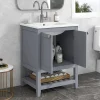 Okwish Meuble Lavabo avec Vasque Céramique - Meuble Sous-Vasque Moderne avec Espace de Rangement, Bois de Pin et MDF, 61x46x90 cm - Gris