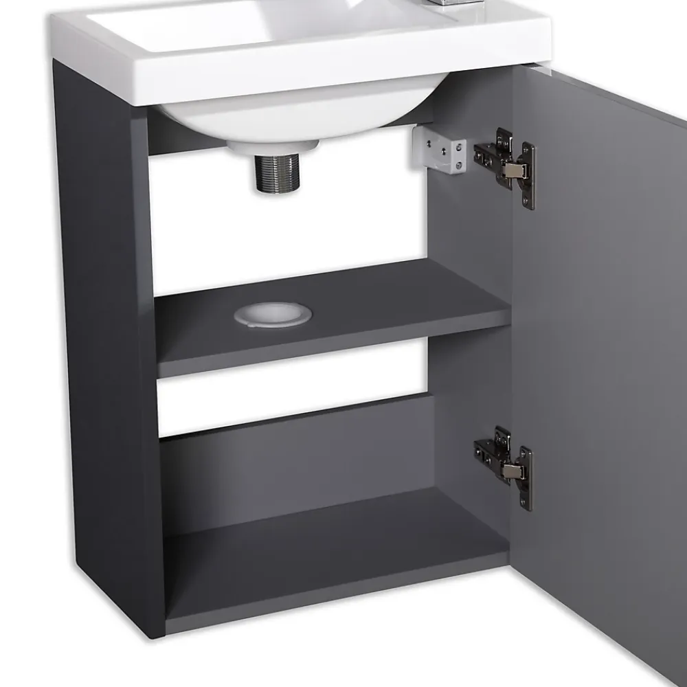 Plan Vasque Lave-Mains|Jindoli Meuble lave main vasque 40 cm gris laque Aquapixo