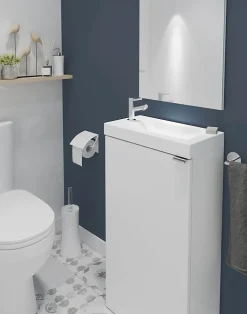 Lave-Mains|GoodHome Meuble lave mains à poser blanc brillant l.44 x H.79 x P.23 cm, Imandra