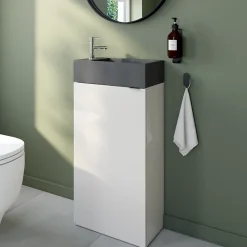 Lave-Mains|GoodHome Meuble lave mains à poser blanc brillant l.44 x H.79 x P.23 cm, Imandra
