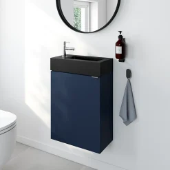 Lave-Mains|GoodHome Meuble lave mains à poser bleu nuit mat l.44 x H.79 x P.23 cm, Imandra