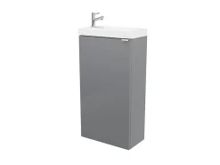 Lave-Mains|GoodHome Meuble lave mains à poser gris brillant l.44 cm Imandra + plan vasque blanc résine Beni,