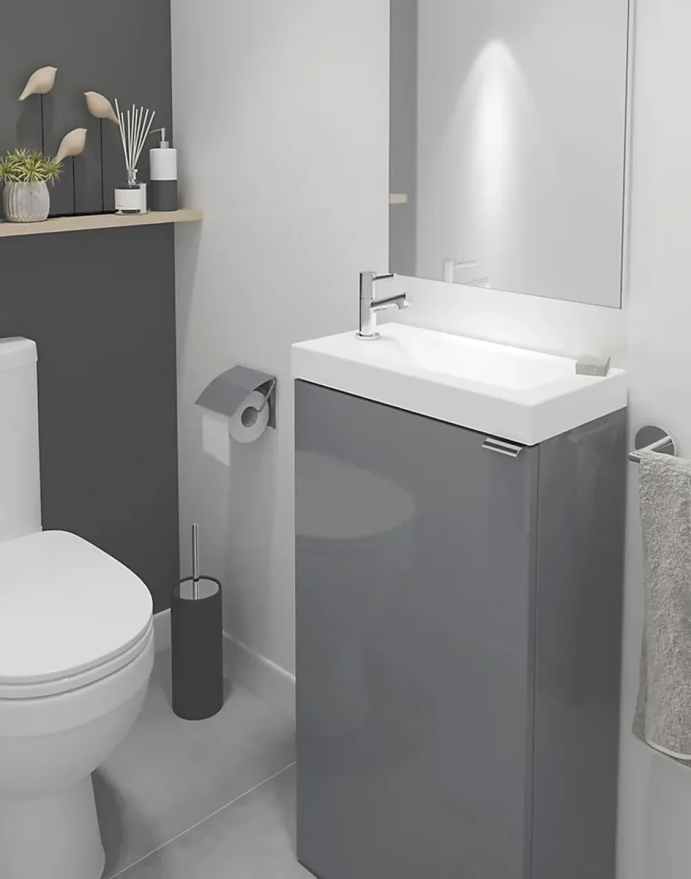 Lave-Mains|GoodHome Meuble lave mains à poser gris l.44 x H.79 x P.23 cm, Imandra