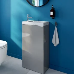 Lave-Mains|GoodHome Meuble lave mains à poser gris l.44 x H.79 x P.23 cm, Imandra