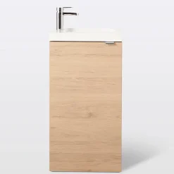 Lave-Mains|GoodHome Meuble lave mains à poser effet chêne l.44 cm Imandra + plan vasque blanc résine Beni,