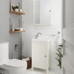 GoodHome Meuble lave mains à poser blanc mat l.44 cm Perma + plan vasque blanc Lana,