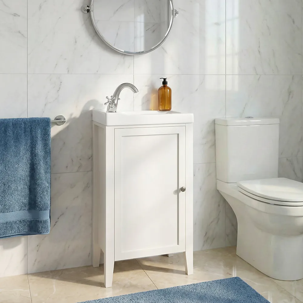 GoodHome Meuble lave mains à poser blanc mat l.44 cm Perma + plan vasque blanc Lana,