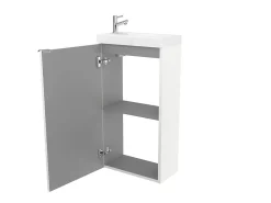 Lave-Mains|GoodHome Meuble lave mains à poser blanc brillant l.44 cm Imandra + plan vasque blanc résine Beni,