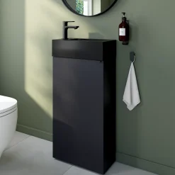 GoodHome Meuble lave mains à poser noir mat l.44 x H.79 x P.23 cm, Imandra