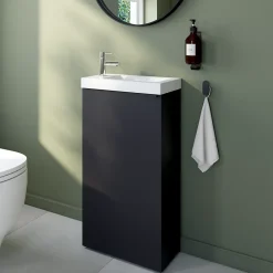 GoodHome Meuble lave mains à poser noir mat l.44 x H.79 x P.23 cm, Imandra