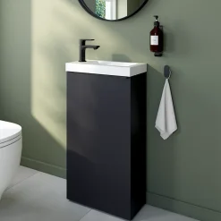 GoodHome Meuble lave mains à poser noir mat l.44 x H.79 x P.23 cm, Imandra