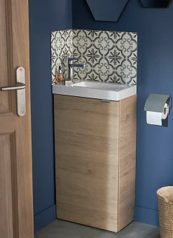 GoodHome Meuble lave mains à poser effet chêne l.44 x H.79 x P.23 cm, Imandra