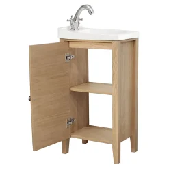 Lave-Mains|GoodHome Meuble lave mains à poser placage chêne l.44 x H.80,6 x P.30 cm, Perma