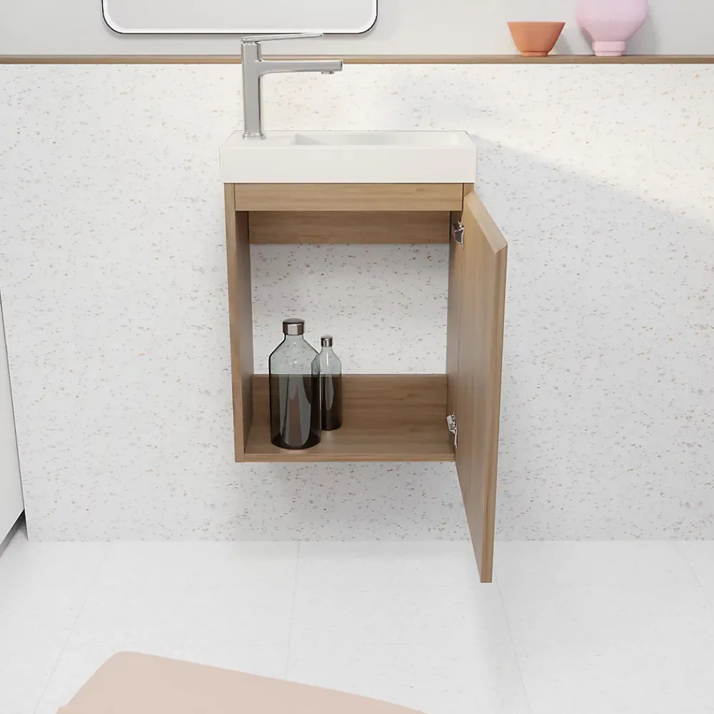 Aurlane Meuble Lave Mains Décor Bois 40x50x22 cm avec Vasque en SMC Blanche - ELEMENTARY