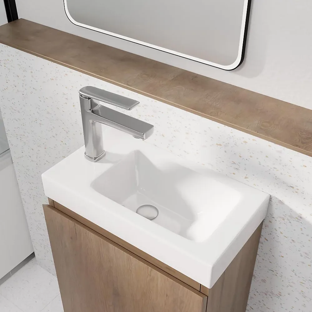 Aurlane Meuble Lave Mains Décor Bois 40x50x22 cm avec Vasque en SMC Blanche - ELEMENTARY