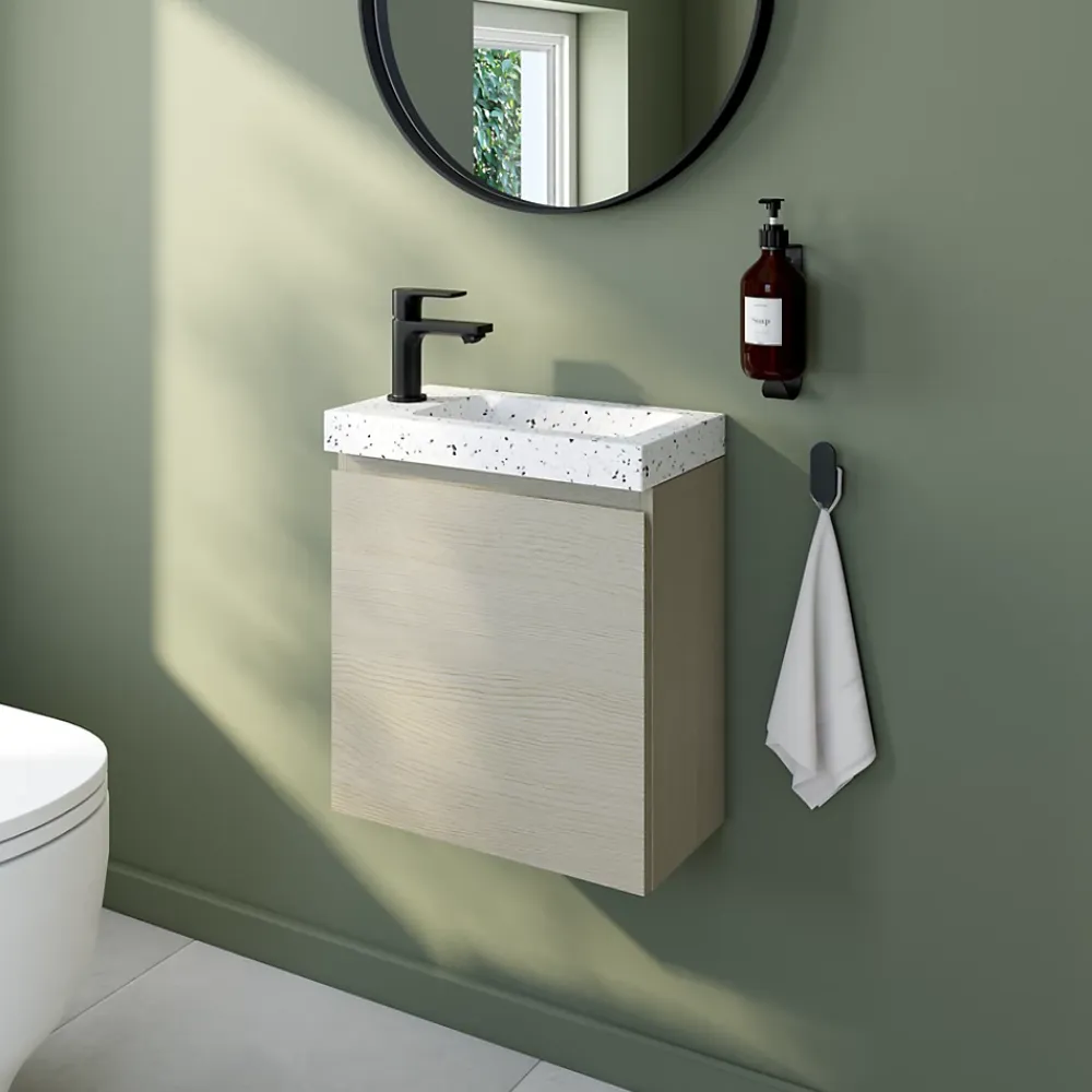 Meuble lave mains effet chêne l.45 x H.44 x P.21 cm, Calao