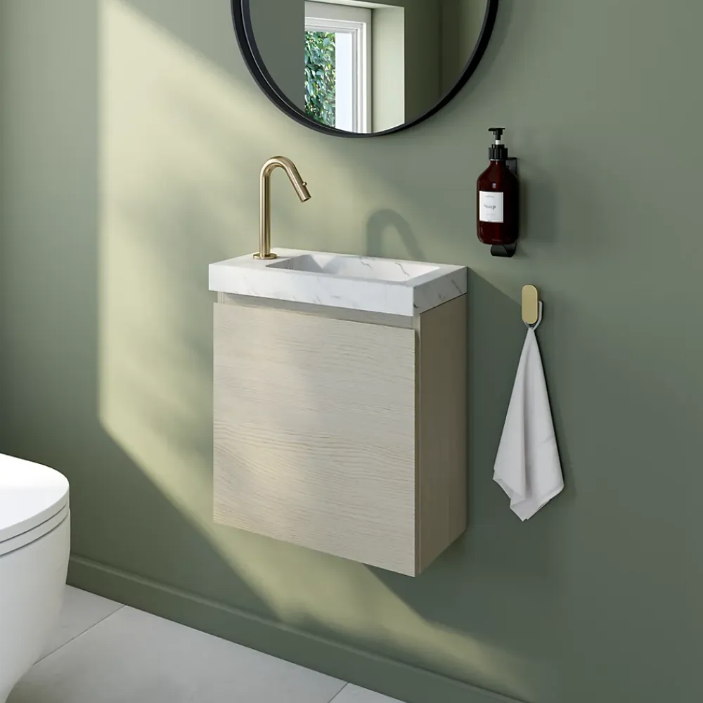 Meuble lave mains effet chêne l.45 x H.44 x P.21 cm, Calao