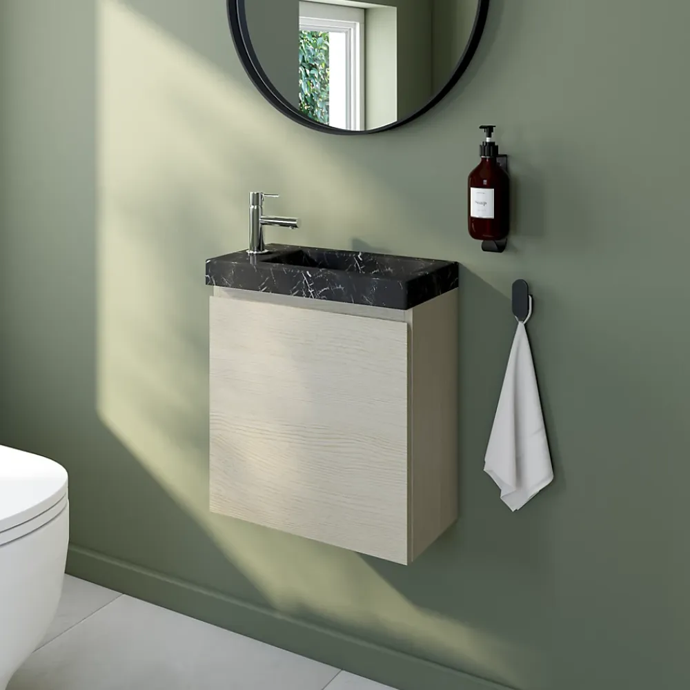 Meuble lave mains effet chêne l.45 x H.44 x P.21 cm, Calao