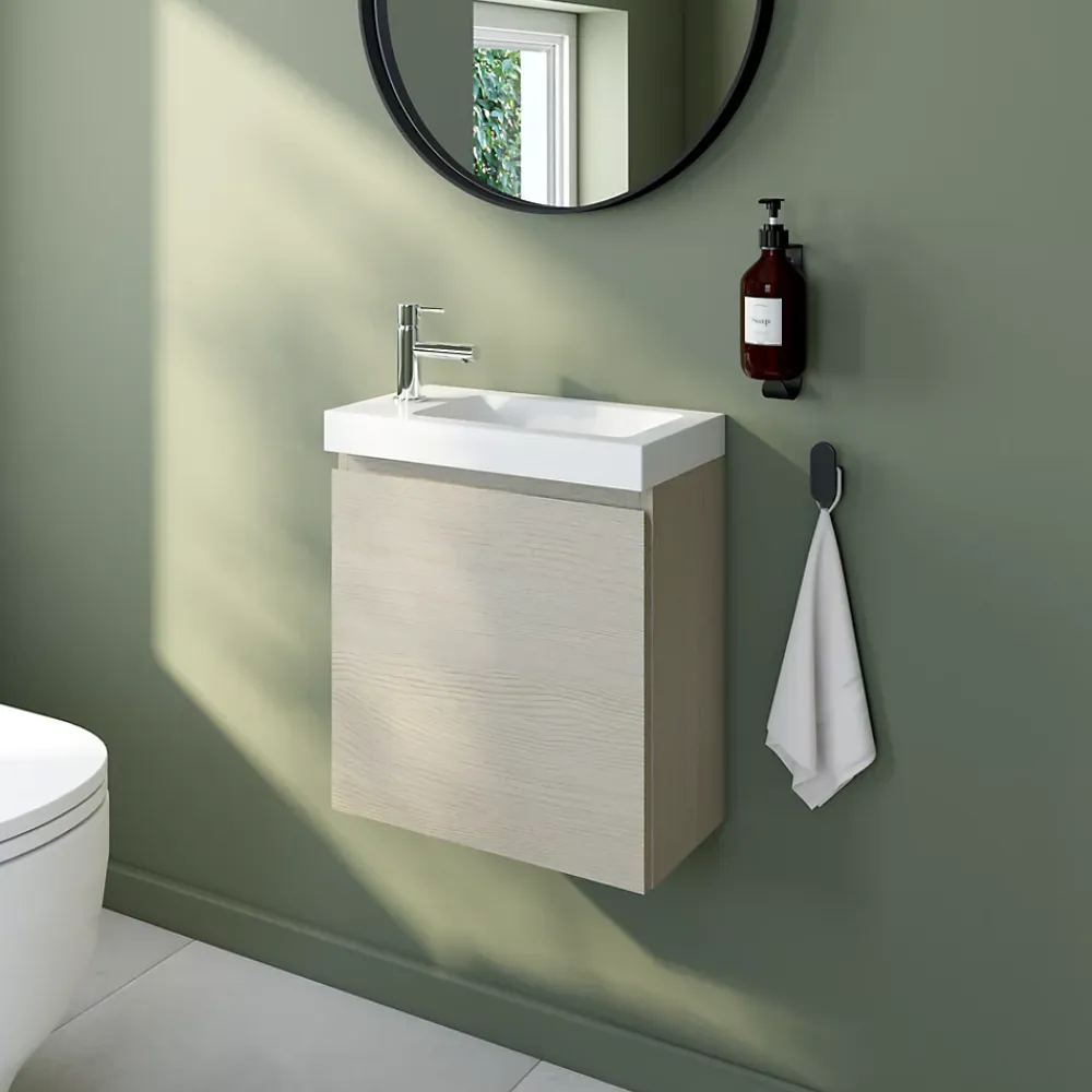 Meuble lave mains effet chêne l.45 x H.44 x P.21 cm, Calao