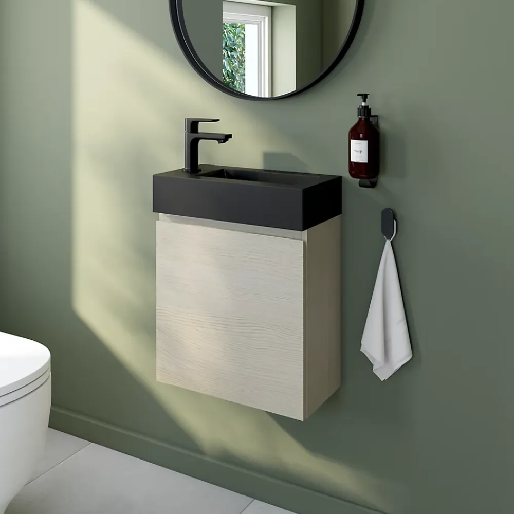 Meuble lave mains effet chêne l.45 x H.44 x P.21 cm, Calao