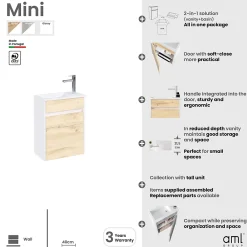 Lave-Mains|Aurlane Meuble Lave Mains MINI 40x50x22 cm - Gris et Blanc